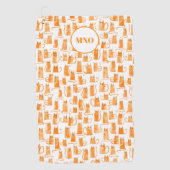 Oranje Kat Patroonmonogram Golfhanddoek (Voorkant)