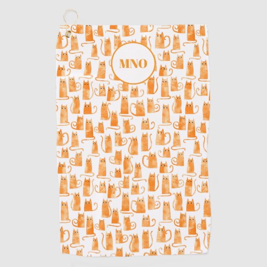 Oranje Kat Patroonmonogram Golfhanddoek (Voorkant)
