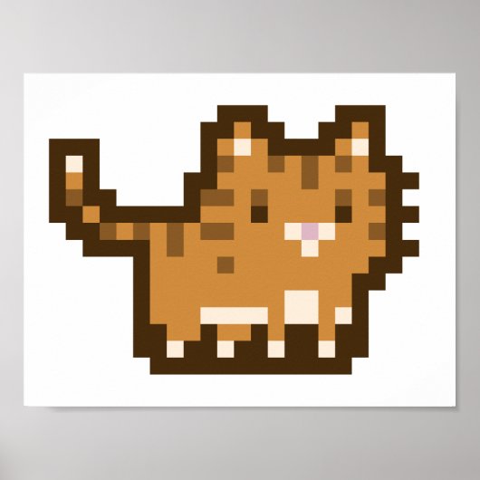 Oranje Kat Pixel Art Wide Poster (Voorkant)