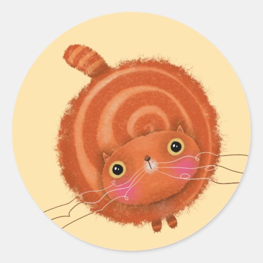 Oranje kat ronde sticker (Voorkant)