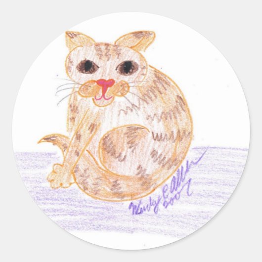 Oranje Kat Ronde Sticker (Voorkant)