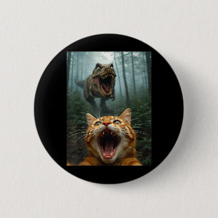 Oranje Kat Selfie met T-Rex Dinosaur Grappige Mann Ronde Button 5,7 Cm