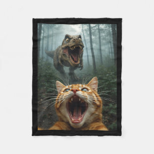Oranje kat selfie met T-Rex dinosaurus grappige ma Fleece Deken
