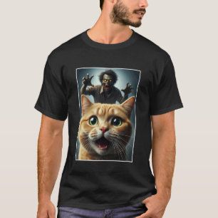 Oranje kat selfie met zombie grappige huisdier eig t-shirt