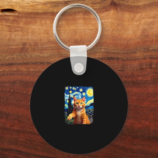 Oranje Kat Selfie  Sterrennacht Kat Moeder Kat Lie Sleutelhanger (Voorkant)