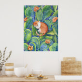 Oranje Kat Slapend Tussen Bloeiende Cactussen Fijn Poster (Keuken)