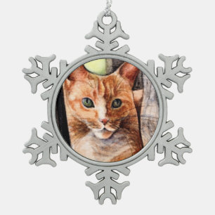 Oranje kat-snowflake tin sneeuwvlok ornament