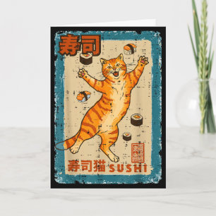 Oranje Kat Springt Met Sushi Japans Eten Mannen Vr Kaart