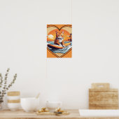 Oranje Kat Surft Poster (Keuken)