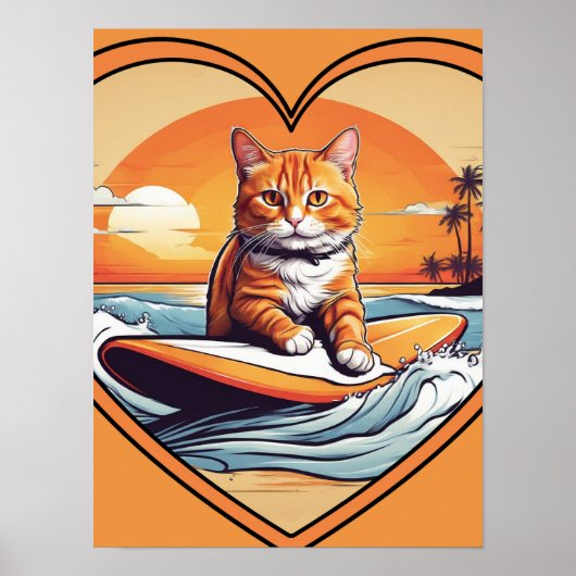 Oranje Kat Surft Poster (Voorkant)