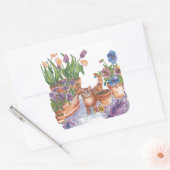 Oranje Kat Tulpen Pansies Waterverf "Archibald" Vierkante Sticker (Envelop)