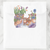 Oranje Kat Tulpen Pansies Waterverf "Archibald" Vierkante Sticker (Tas)