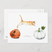 Oranje kat tussen pompoenen briefkaart (Voorkant / Achterkant)