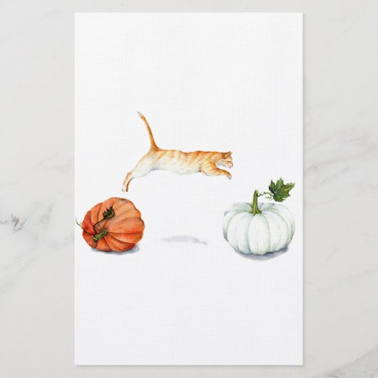 Oranje kat tussen pompoenen briefpapier (Voorkant)