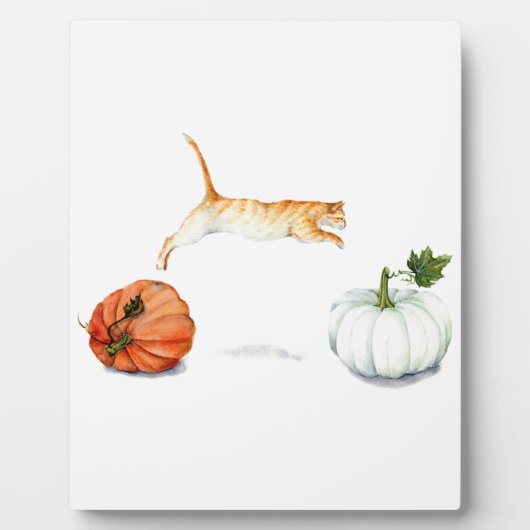 Oranje kat tussen pompoenen fotoplaat (Voorkant)