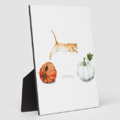 Oranje kat tussen pompoenen fotoplaat (Zijkant)