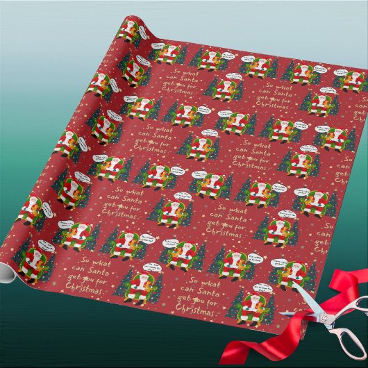 Oranje kat vertelt kerstman hilarische wensen cadeaupapier