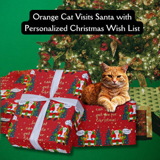 Oranje kat vertelt kerstman hilarische wensen cadeaupapier