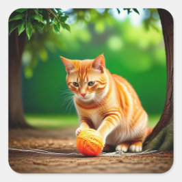 Oranje Kat Vierkante Sticker