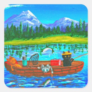 Oranje kat Vist Creationarts Square Sticker