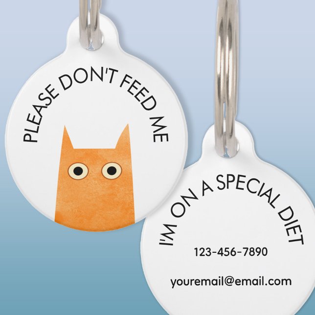 Oranje kat voedt me niet medisch huisdierpenning (Orange Cat Don't Feed Me special diet medical pet tag)