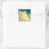 Oranje kat vredig dutje vierkante sticker (Tas)