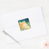 Oranje kat vredig dutje vierkante sticker (Envelop)