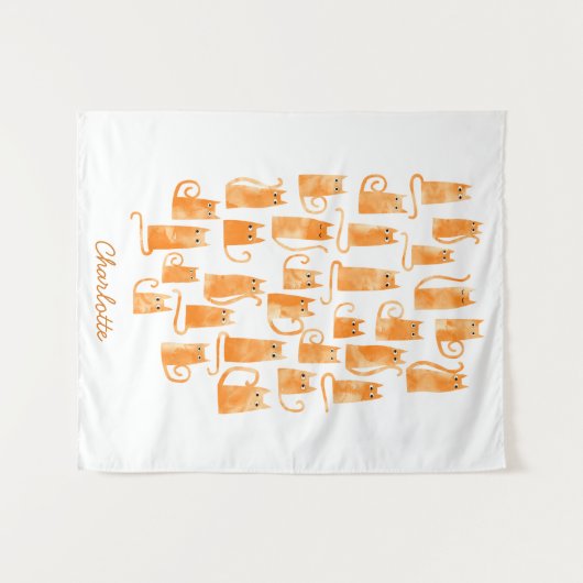 Oranje Kat Waterverf Gepersonaliseerd Wandkleed (Voorkant (horizontaal))