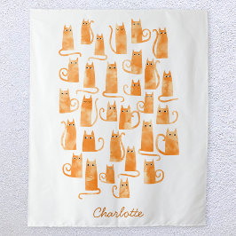 Oranje Kat Waterverf Gepersonaliseerd Wandkleed