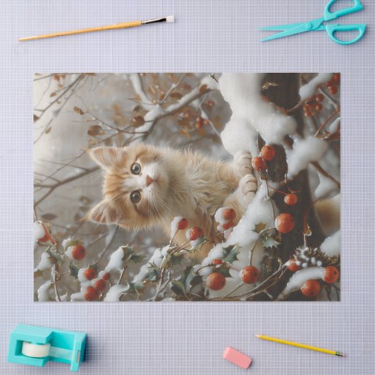 Oranje kat winterbessen decoupage tissuepapier (Craft)