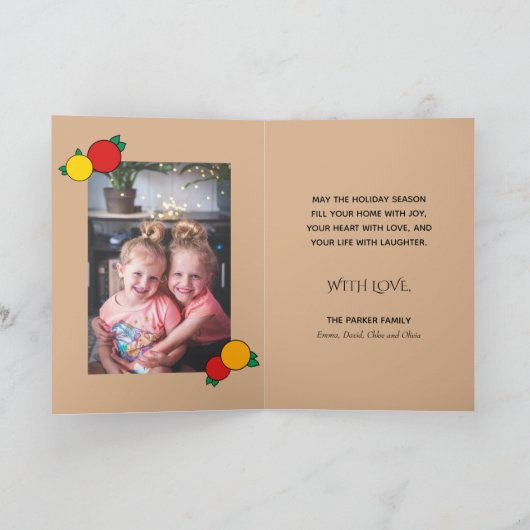 Oranje Kat Wreath Blue | Kerstafoto Merry Feestdagen Kaart (Binnen)