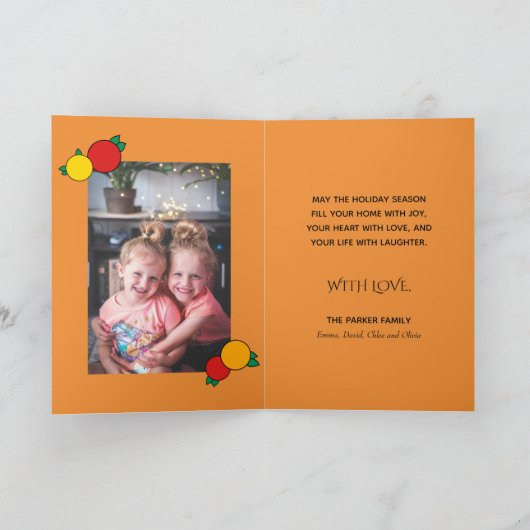 Oranje Kat Wreatinroze | Kerstafoto Merry Feestdagen Kaart (Binnen)