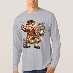 Oranje katje met een quilt kilt T-shirt