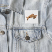 Oranje kattebakje omlaag vierkante button 5,1 cm (In situ)