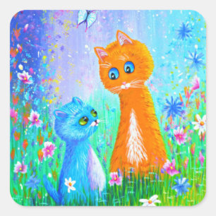 Oranje kattebloemen Creationarts Square Sticker