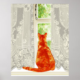 Oranje katten die uit de traditionele kunst van he poster