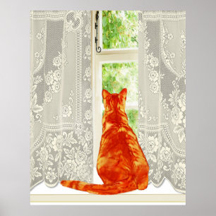 Oranje katten die uit de traditionele kunst van he poster