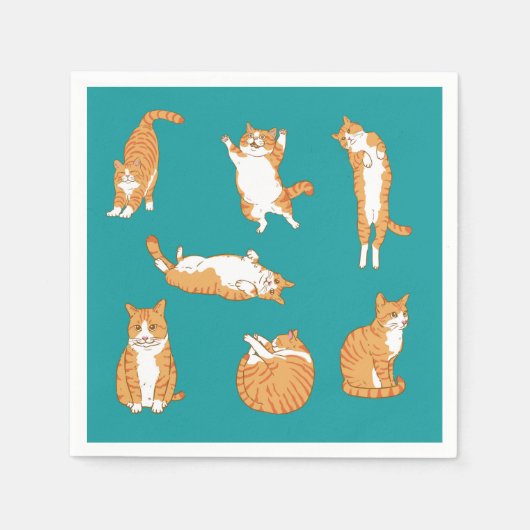Oranje katten grappig servet (Voorkant)