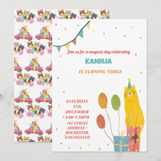 oranje katten Verjaardagsuitnodiging Kaart (Voorkant / Achterkant)