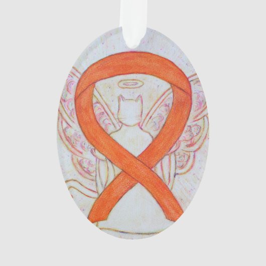 Oranje Kattenbewustwording Ribbon Angel Ornament (achterkant)