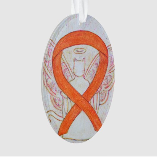 Oranje Kattenbewustwording Ribbon Angel Ornament (voorkant)