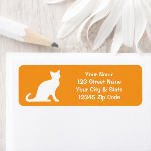 Oranje kattenlabels met aangepast retouradres etiket