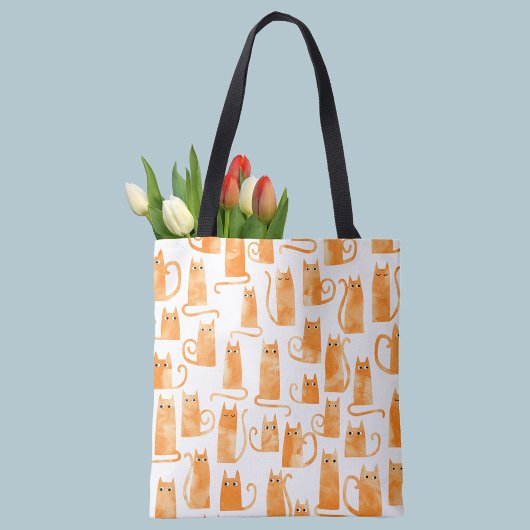 Oranje kattenpatroon tote bag