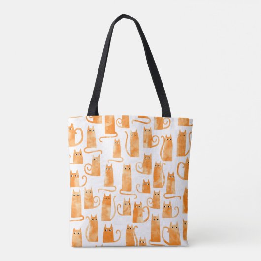 Oranje kattenpatroon tote bag (Achterkant)