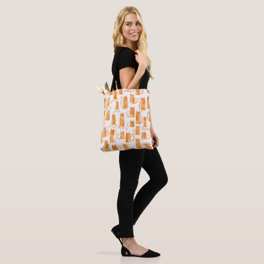 Oranje kattenpatroon tote bag (Op model)