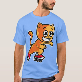 Oranje kattenretrorrolproduct Schaats T-shirt