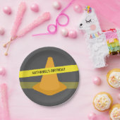 Oranje kegel waarschuwing tape constructie verjaar papieren bordje (Feest)