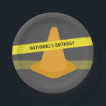 Oranje kegel waarschuwing tape constructie verjaar papieren bordje<br><div class="desc">Verjaardagsfeestjes borden met een constructie thema ontwerp met illustraties van een oranje kegel en gele waarschuwingstape. Personaliseer de tekst. Bijpassende servetten,  uitnodigingen en meer zijn verkrijgbaar bij Jill's Paperie.</div>