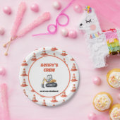 Oranje Kegelconstructie Digger Naam Jongen Verjaar Papieren Bordje (Feest)