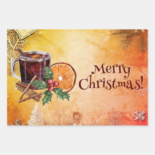 Oranje kerstbeker Holly Berry Cinnamon Inpakpapier Vel (Voorkant)